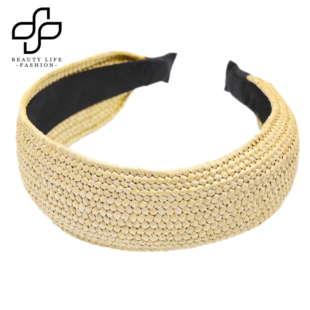 Băng Đô Đan Rơm Bản Rộng Thời Trang Đi Biển Mùa Hè Cho Nữ