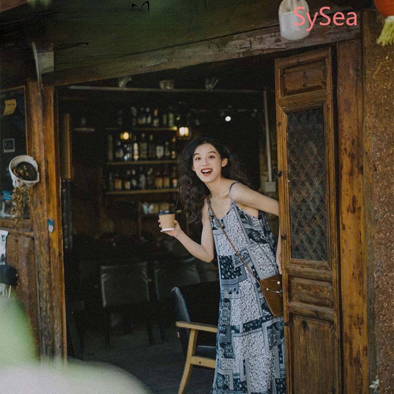 Đầm Dây Dáng Rộng In Họa Tiết Thời Trang Mùa Hè Dành Cho Nữ