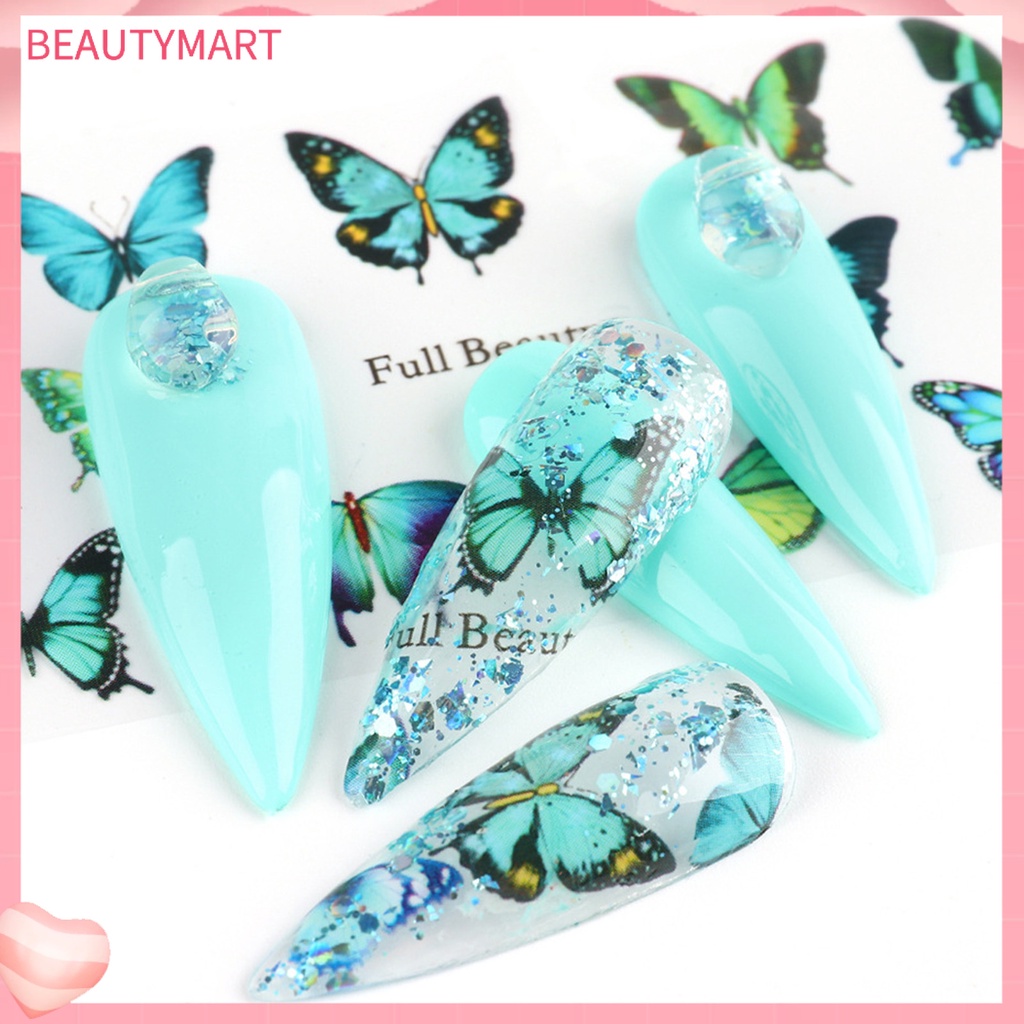 Túi 10 Miếng Dán Móng Tay Họa Tiết Bướm Nhiều Màu DIY