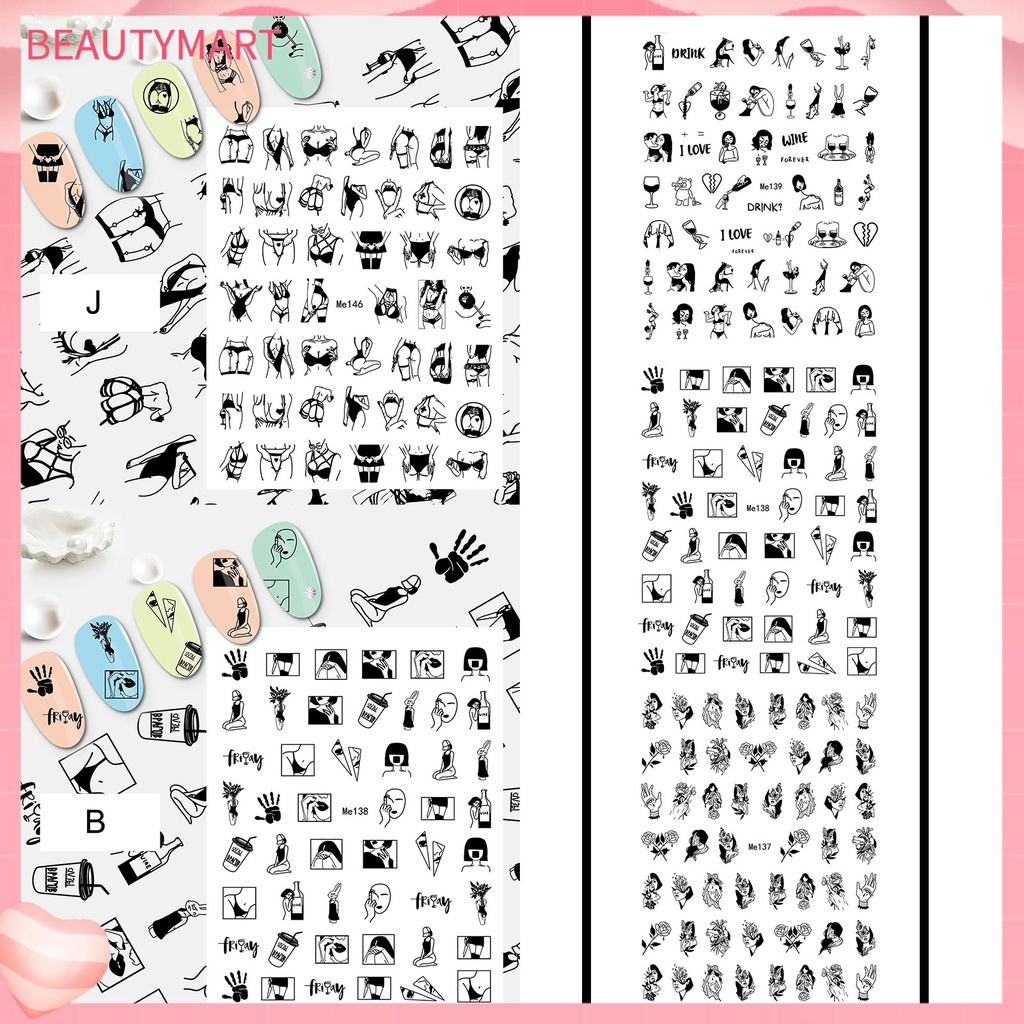 Nhãn Dán Móng Tay Móng Chân Tự Dính Họa Tiết Cô Gái Gợi Cảm DIY 10 Kiểu Tùy Chọn