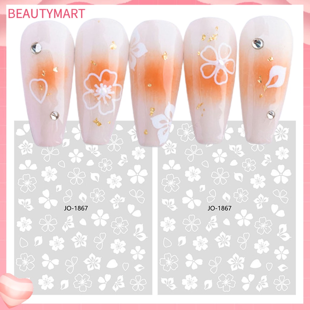 1 Tờ Nhãn Dán Móng Tay Chuyển Đổi Tự Dính Họa Tiết Hoa Anh Đào Màu Trắng Có Thể Tháo Rời