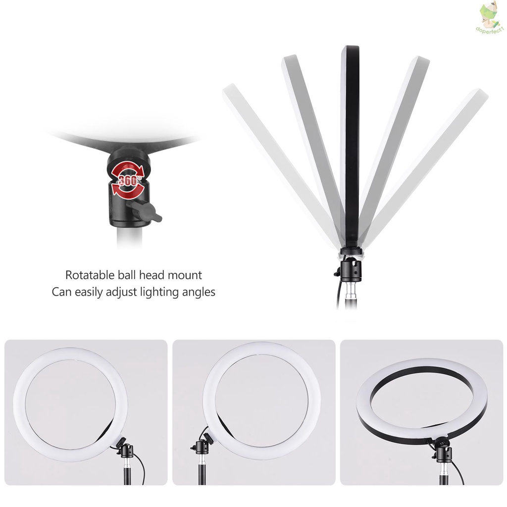 Andoer 10 Inch LED Video Ring Light Photography Lamp 3 Lighting Modes 3200-5600K Dimmable USB Powered with Phone Holder    Came-6.5