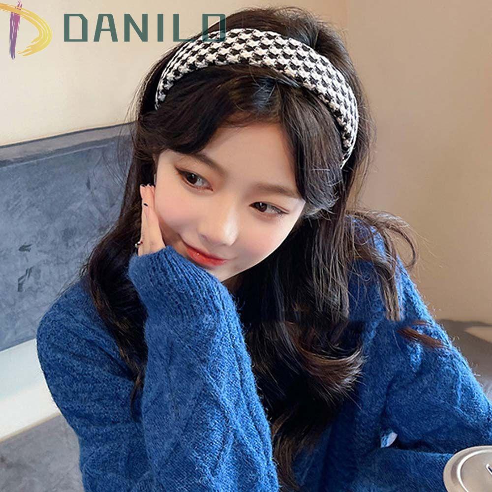 Danilo Băng Đô Cài Tóc Rửa Mặt Họa Tiết Caro Bằng Xốp Thời Trang Thu Đông Dành Cho Bạn Nữ