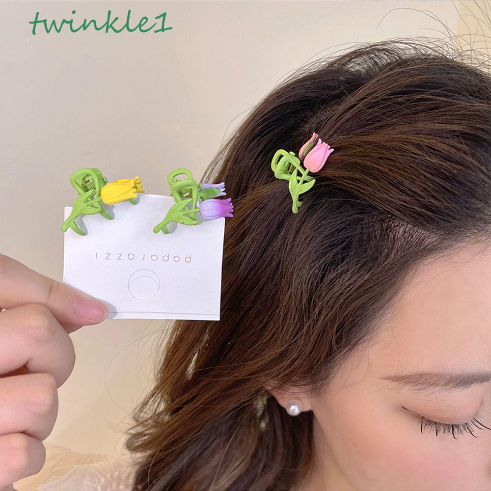 Kẹp Tóc Càng Cua Cá Mập Nhỏ Hình Hoa Tulip Lấp Lánh Thanh Lịch Cổ Điển Cho Nữ