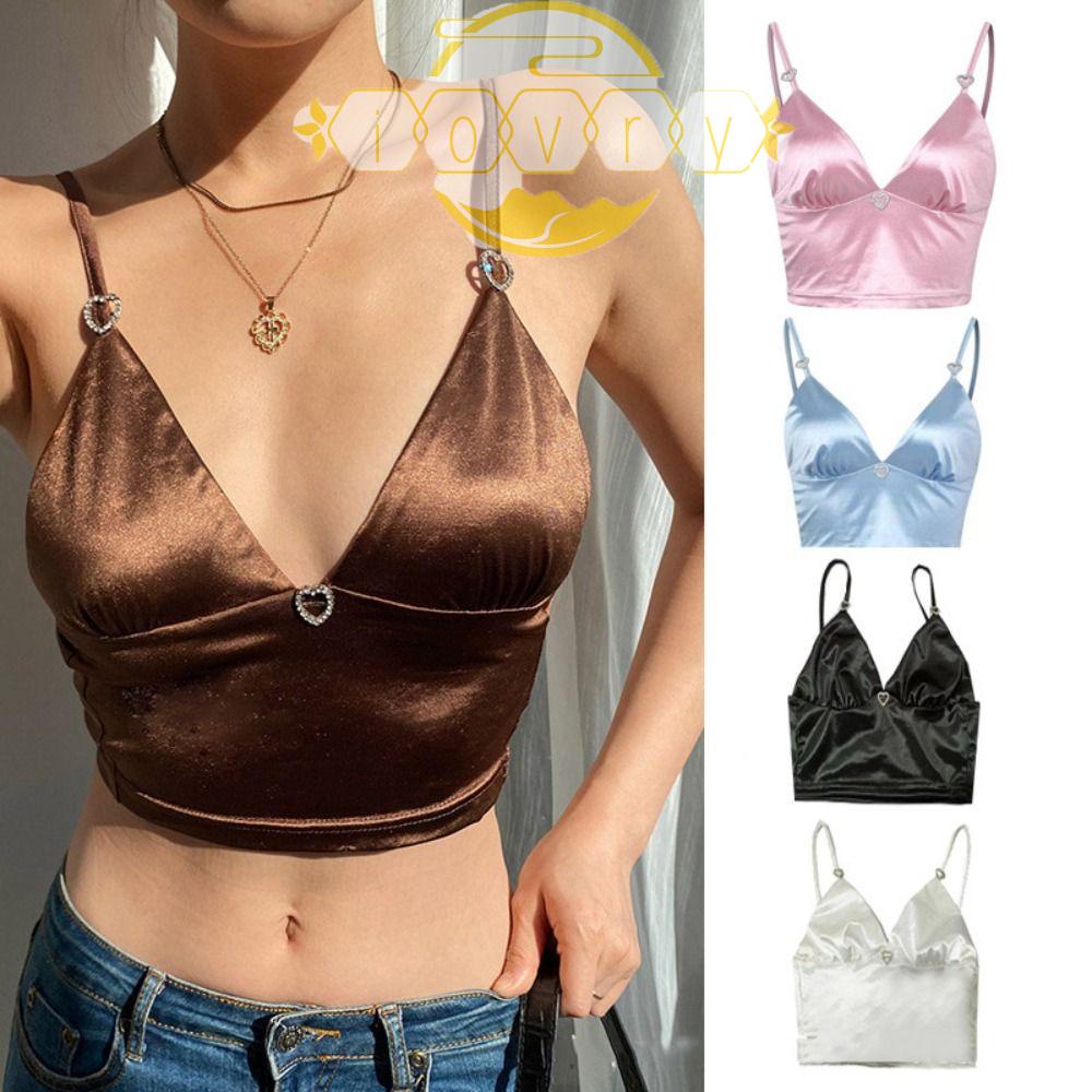 Áo Ngực Thể Thao Hai Dây Không Gọng Vải Satin Màu Sắc Đơn Giản Cho Nữ