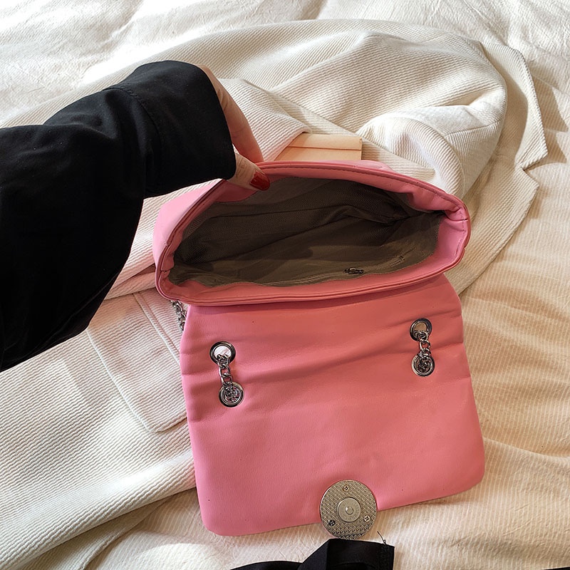 Túi Đeo Vai Dây Xích Có Khóa Tròn Phong Cách Hàn Quốc Chất Lượng Cao Cho Nữ