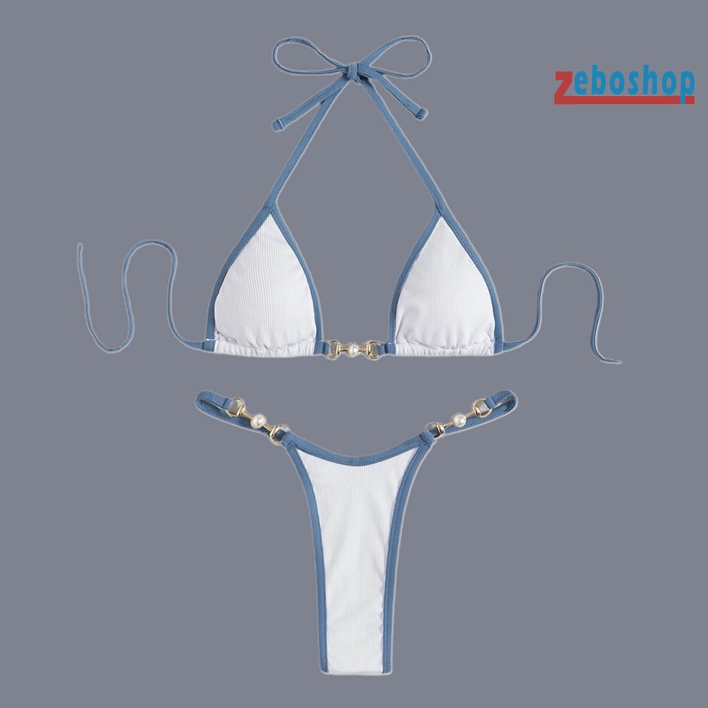 Bộ Bikini 2 Mảnh Không Gọng Đính Ngọc Trai Giả Gợi Cảm Cho Nữ