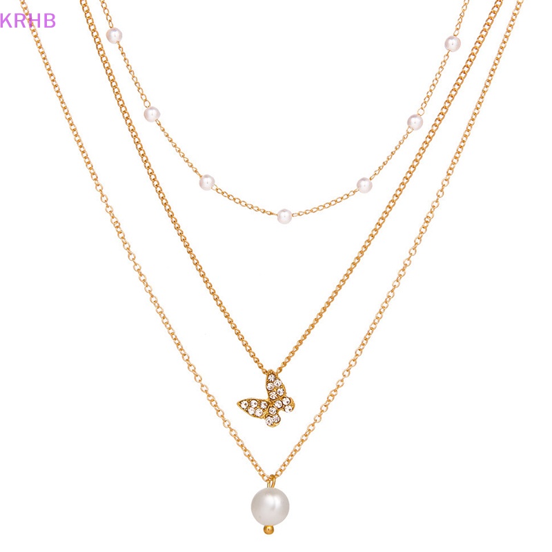 Vòng Cổ Choker Nhiều Lớp Mặt Hình Bướm Và Ngọc Trai Thanh Lịch Dành Cho Nữ Mới