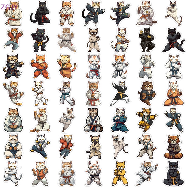 Bộ 50 Miếng Dán Trang Trí Xe Hơi / Tủ Lạnh / Album / Guitar / Laptop Họa Tiết Mèo Kung Fu / Mèo Kitty Graffiti Mới
