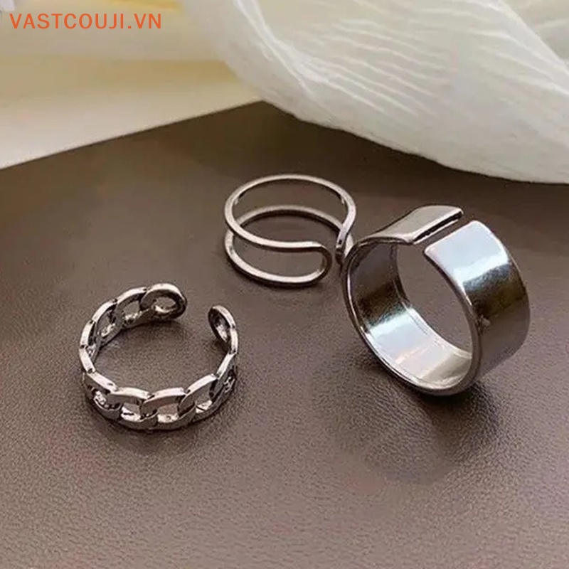 Bộ 3 Nhẫn Màu Bạc Có Thể Điều Chỉnh Phong Cách Hip Hop Cho Nam Và Nữ