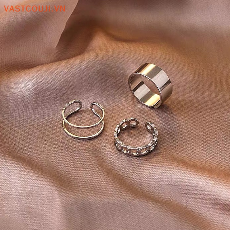 Bộ 3 Nhẫn Màu Bạc Có Thể Điều Chỉnh Phong Cách Hip Hop Cho Nam Và Nữ