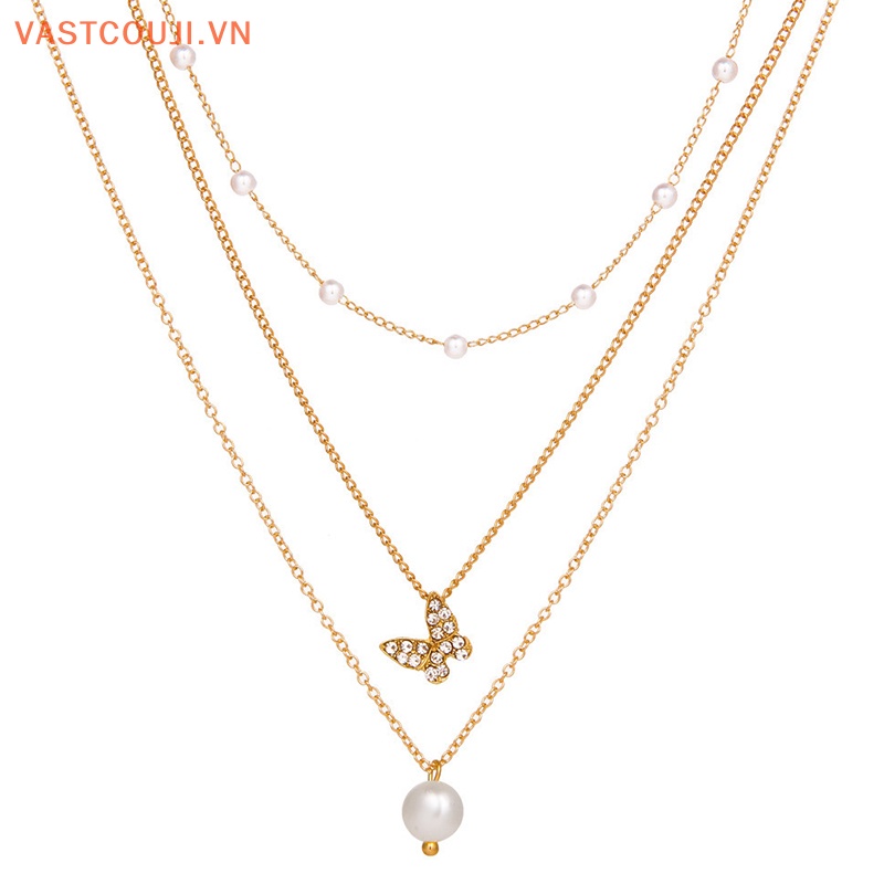 Vòng Cổ Choker Nhiều Lớp Mặt Hình Bướm Và Ngọc Trai Thanh Lịch Cho Nữ