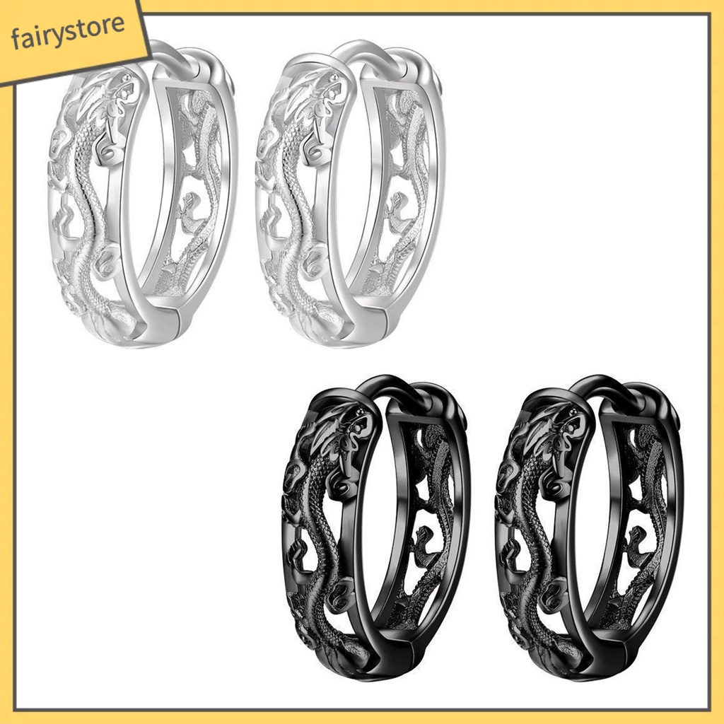 1 Đôi Bông Tai Hình Rồng Rỗng Chạm Khắc Tinh Xảo Phong Cách Punk Dành Cho Nam