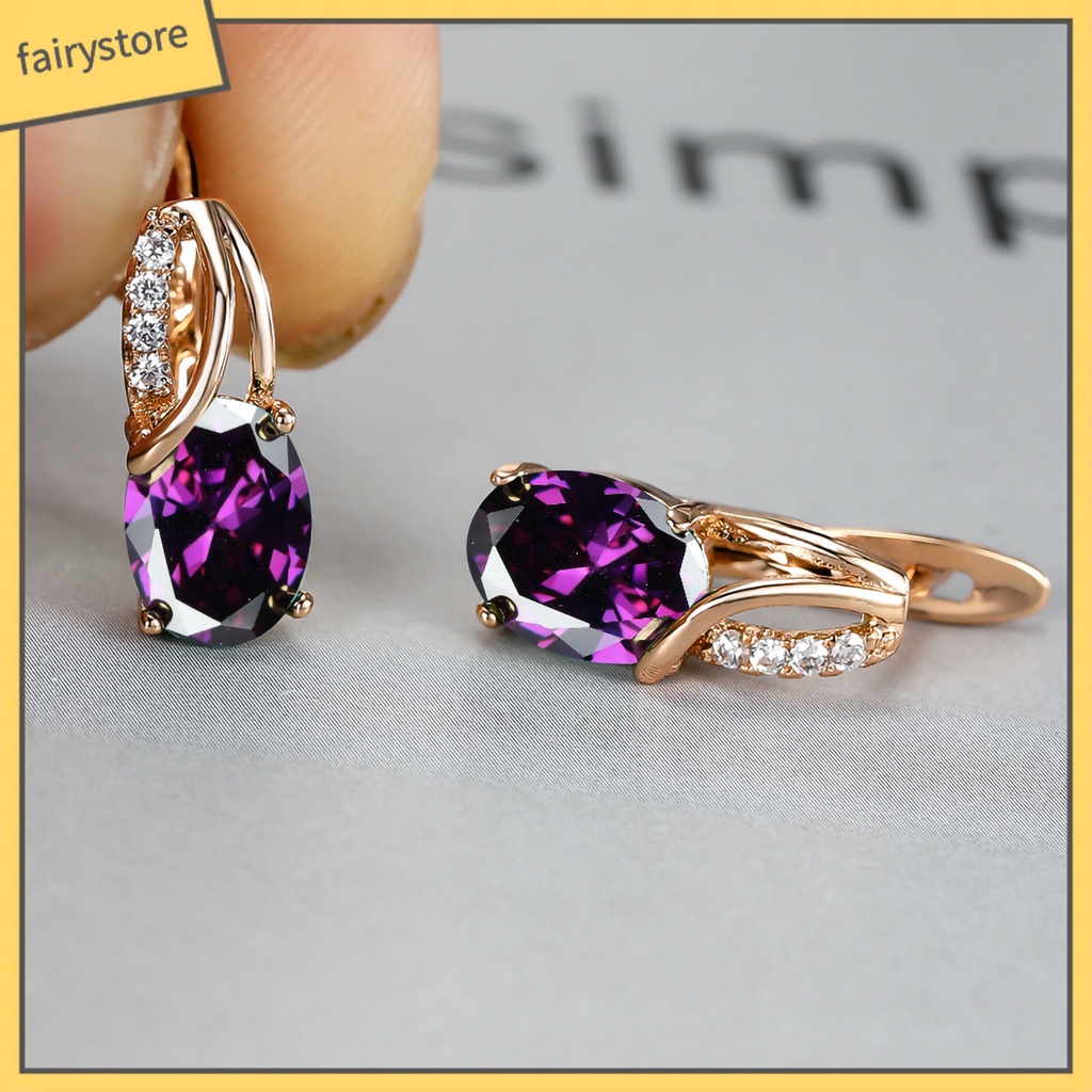 1 Đôi Bông Tai Hình Oval Đính Đá Zircon Sáng Lấp Lánh Dành Cho Nữ