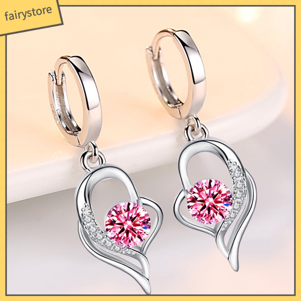1 Đôi Bông Tai Hình Trái Tim Đính Pha Lê Lấp Lánh Chất Lượng Cao Dành Cho Nữ