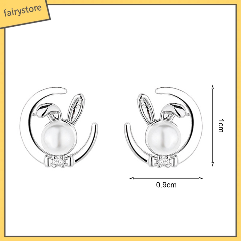 1 Đôi Bông Tai Hình Thỏ Mặt Trăng Mạ Điện Không Phai Sang Trọng Dành Cho Nữ