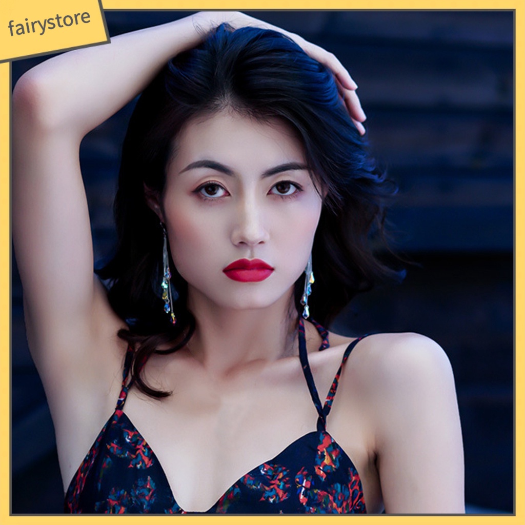 1 Đôi Bông Tai Dáng Dài Đính Pha Lê Lấp Lánh Thời Trang