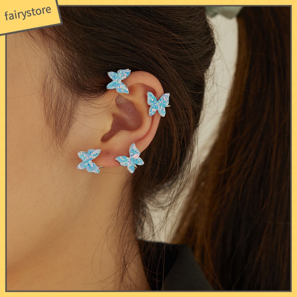 1 Khuyên Đeo Vành Tai Không Xỏ Lỗ Hình Bướm Đính Kim Sa Lấp Lánh