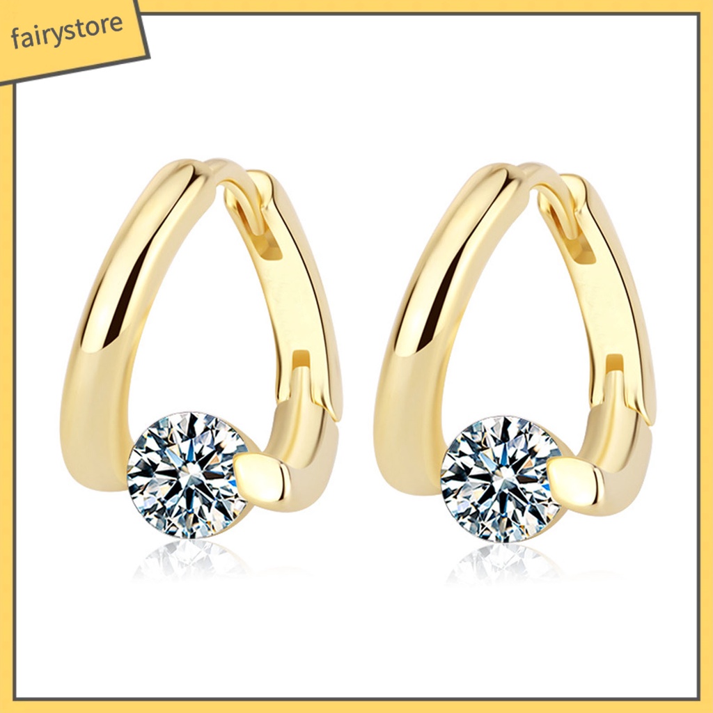 1 Đôi Bông Tai Hình Học Đính Đá Zircon Lấp Lánh Dành Cho Nữ