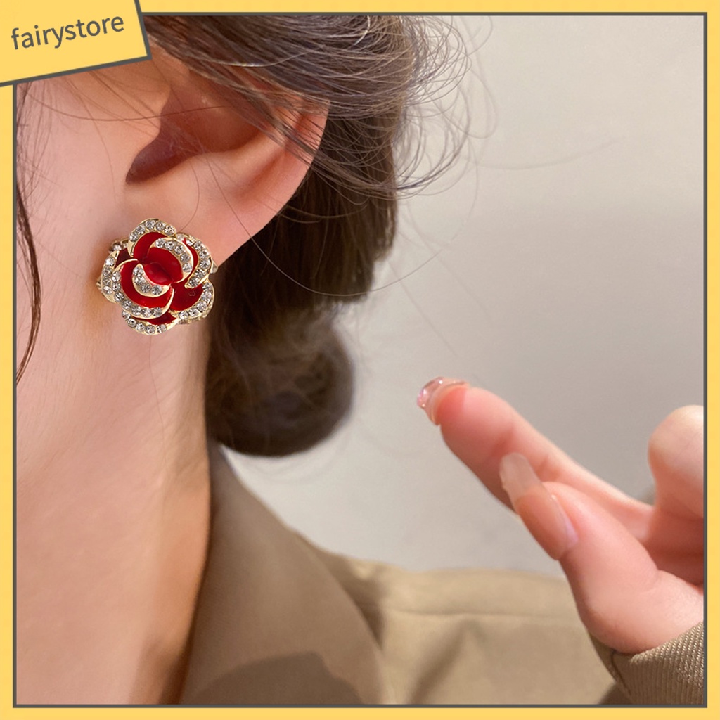 1 Đôi Bông Tai Hình Hoa Hồng Bằng Hợp Kim Phong Cách Vintage Thanh Lịch Thời Trang