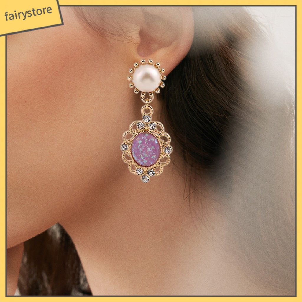 1 Đôi Bông Tai Đính Đá Zircon Ngọc Trai Nhân Tạo Hình Giọt Nước Phong Cách Hoàng Gia Dành Cho Nữ