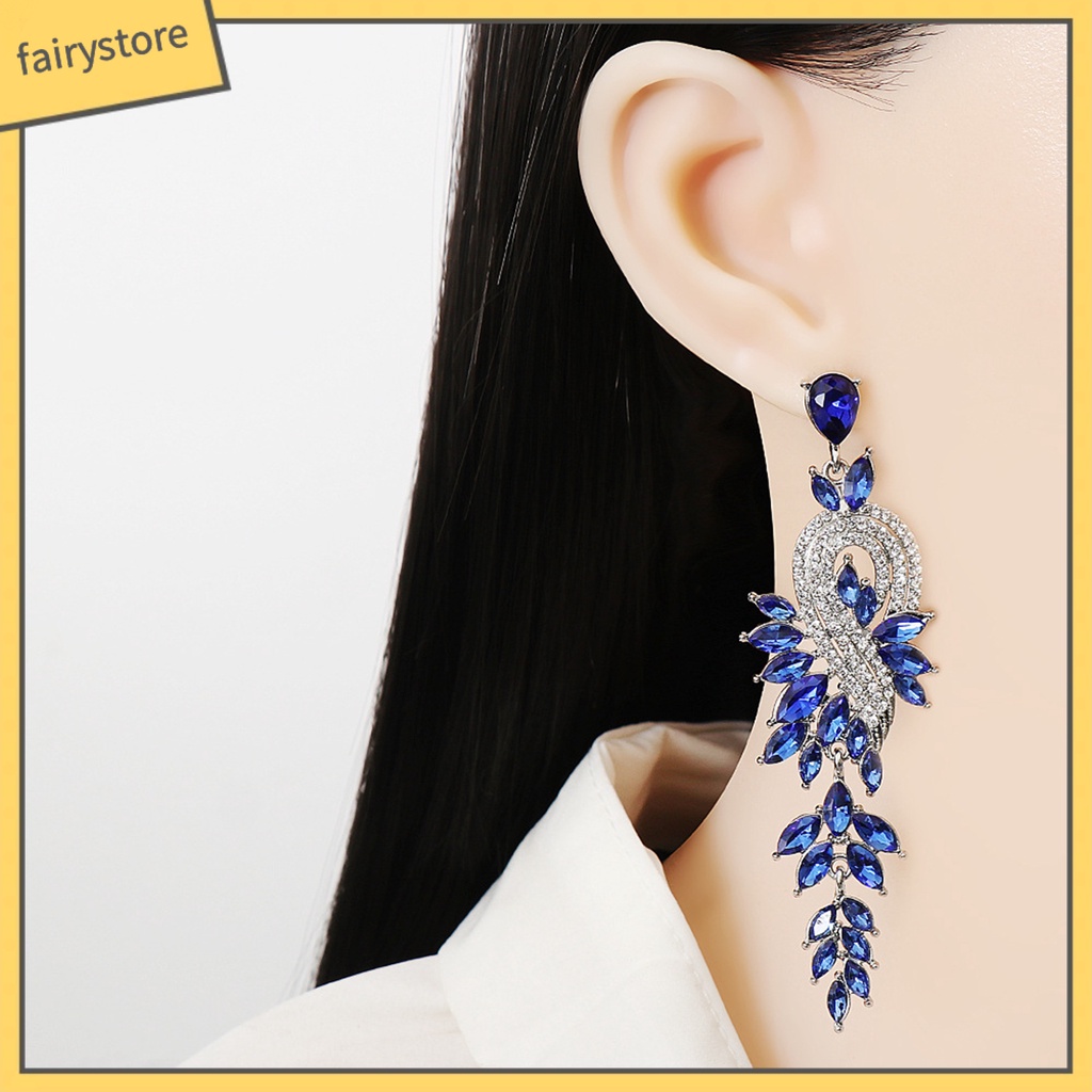 1 Đôi Bông Tai Hình Học Dáng Dài Đính Pha Lê Trang Nhã Dành Cho Cô Dâu