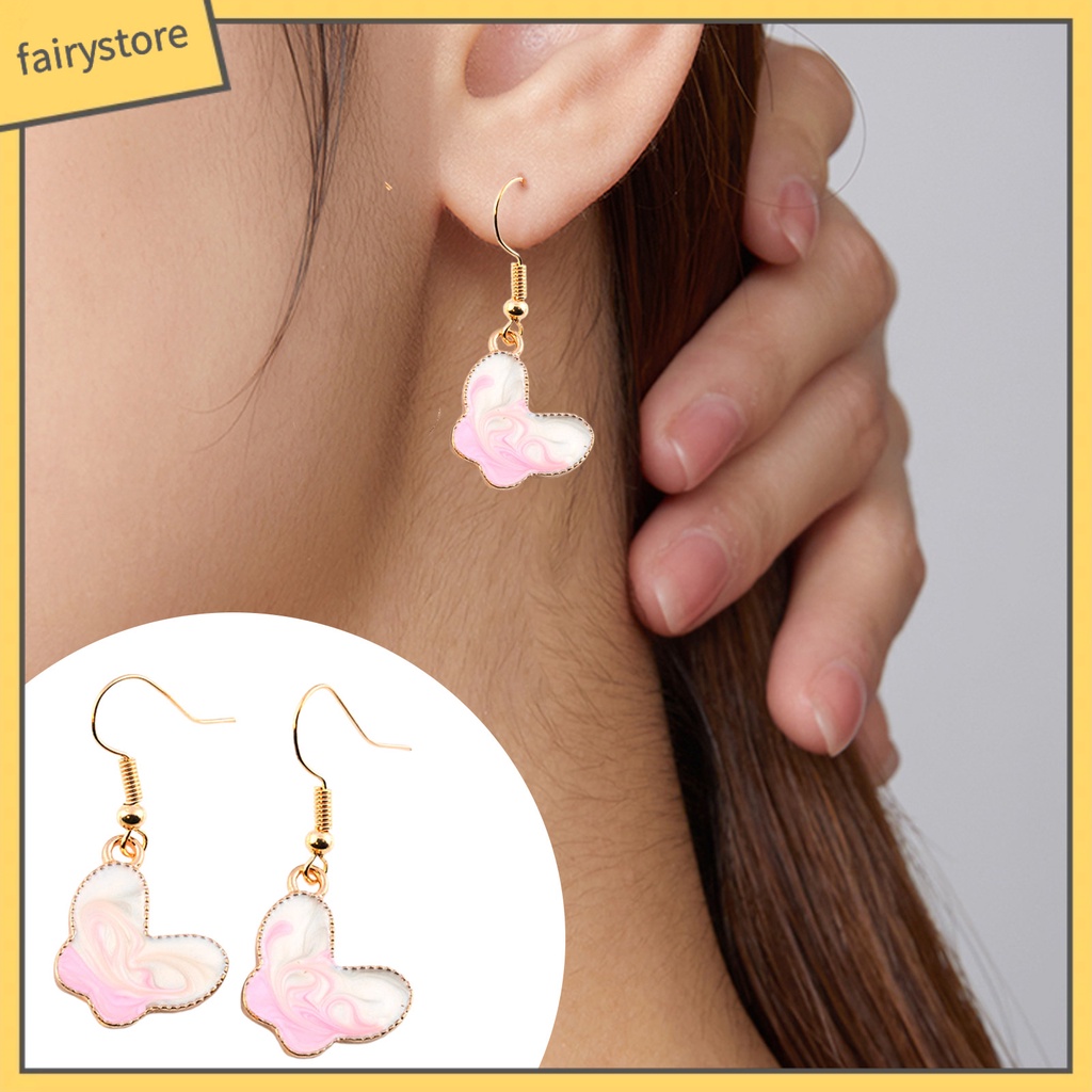 1 Đôi Bông Tai Móc Hình Bướm Sơn Dầu Dễ Thương Dành Cho Nữ