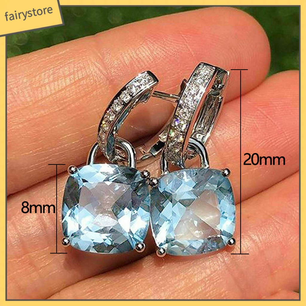 1 Đôi Bông Tai Hình Vuông Đính Đá Zircon Lấp Lánh Dành Cho Nữ
