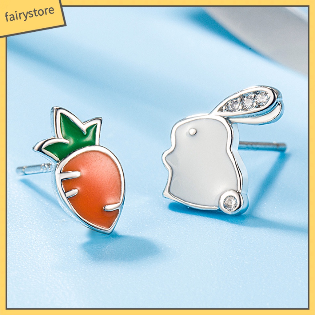 1 Đôi Khuyên Tai Hình Thỏ Và Cà Rốt Mini Dễ Thương