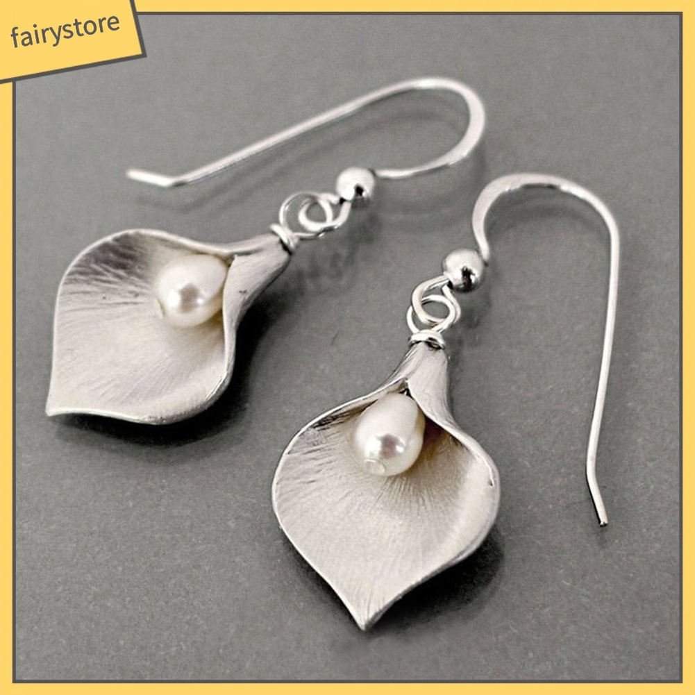 Bông Tai Hình Cánh Hoa Đính Ngọc Trai Nhân Tạo Phong Cách Retro Dành Cho Nữ