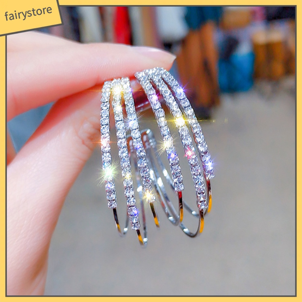 Khuyên Tai Tròn Ba Lớp Đính Đá Tinh Tế Cho Nữ