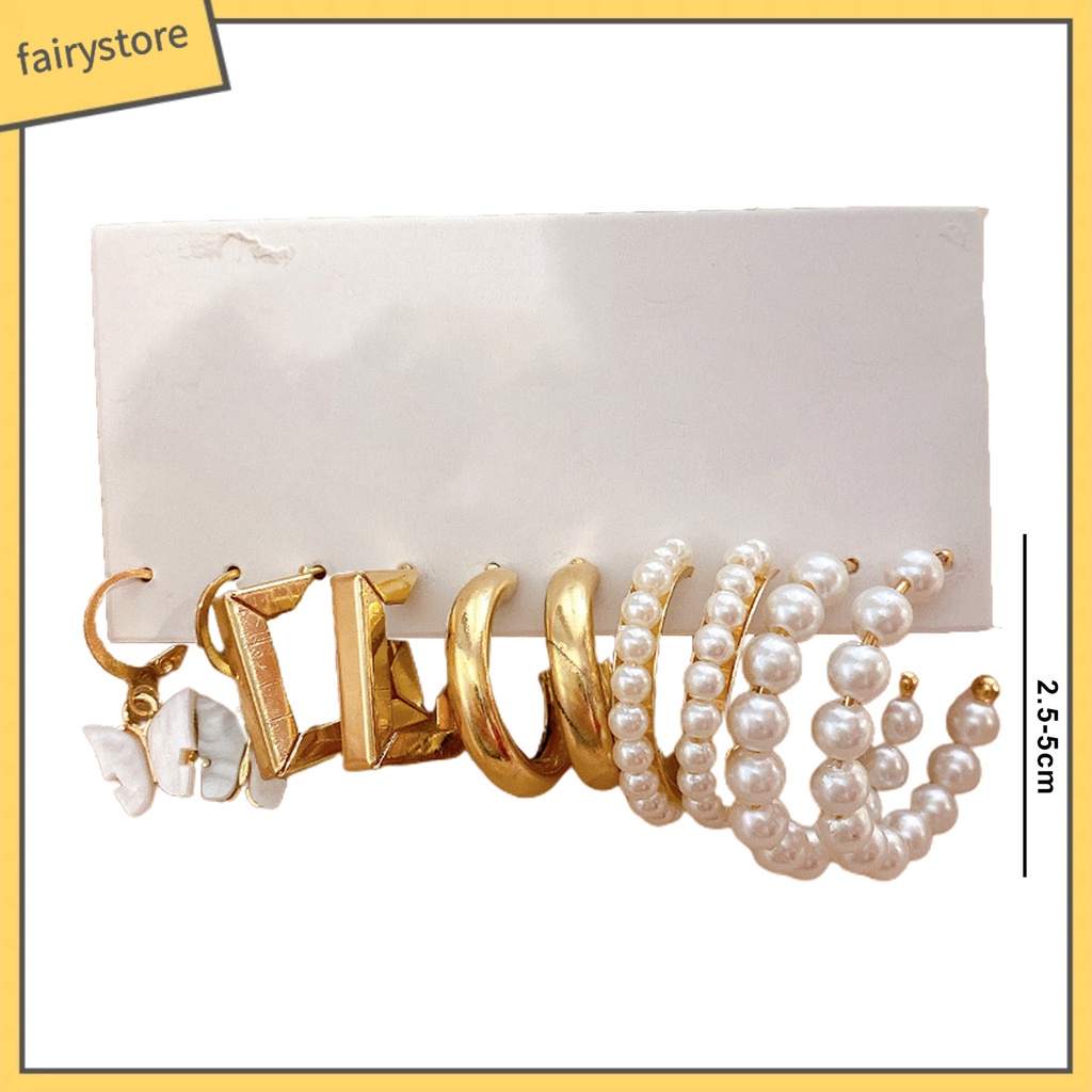 Set 5 Đôi Bông Tai Hình Tròn Họa Tiết Hình Học Thời Trang Cho Nữ