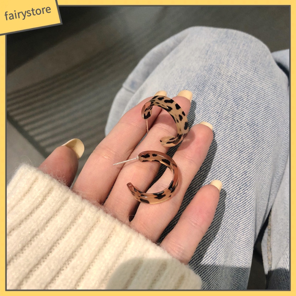 Bông Tai Nhựa Resin Dáng Dài Họa Tiết Da Báo Đơn Giản Thời Trang Cho Nữ