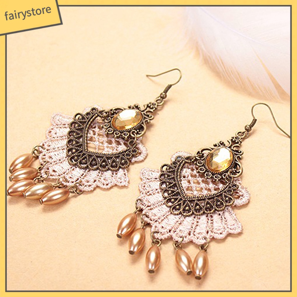 1 Đôi Bông Tai Ren Rỗng Đính Đá Tua Rua Phong Cách Halloween