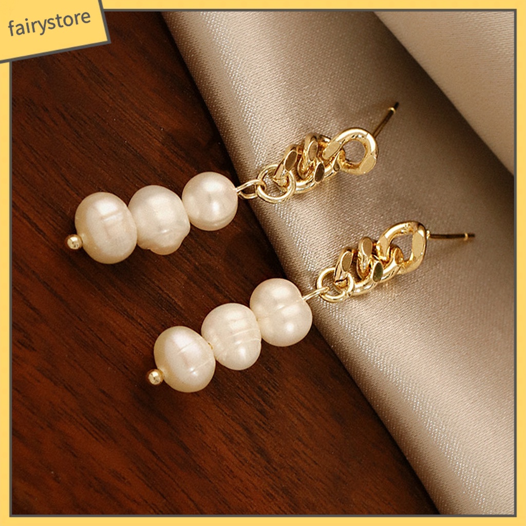 Bông Tai Dáng Dài Đính Ngọc Trai Giả Dễ Thương Cho Nữ