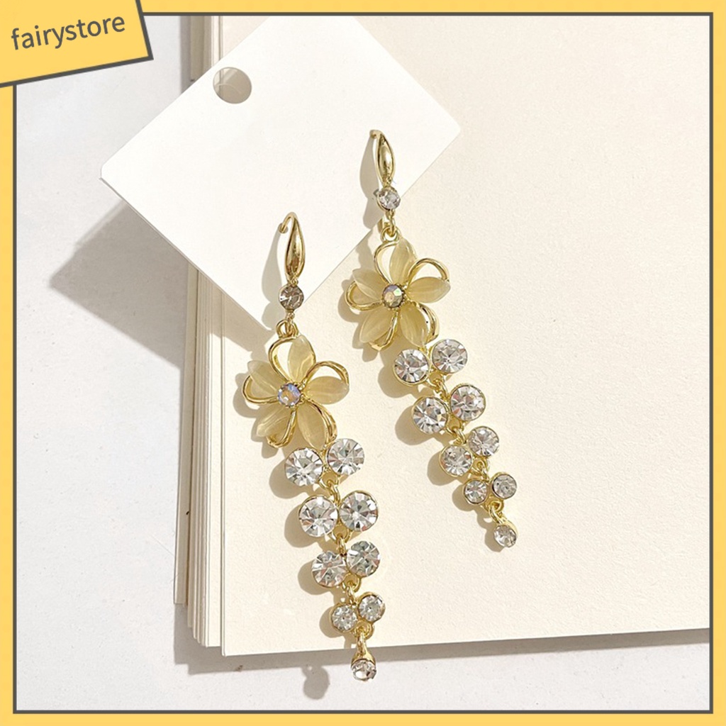 1 Đôi Bông Tai Hình Hoa Đính Đá Opal Nhân Tạo Lấp Lánh