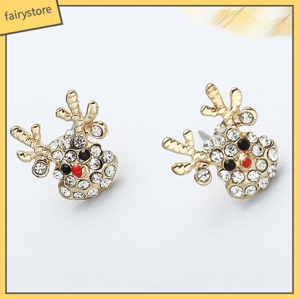 1 Đôi Bông Tai Hình Tuần Lộc Giáng Sinh Đính Đá Thời Trang Dành Cho Nữ