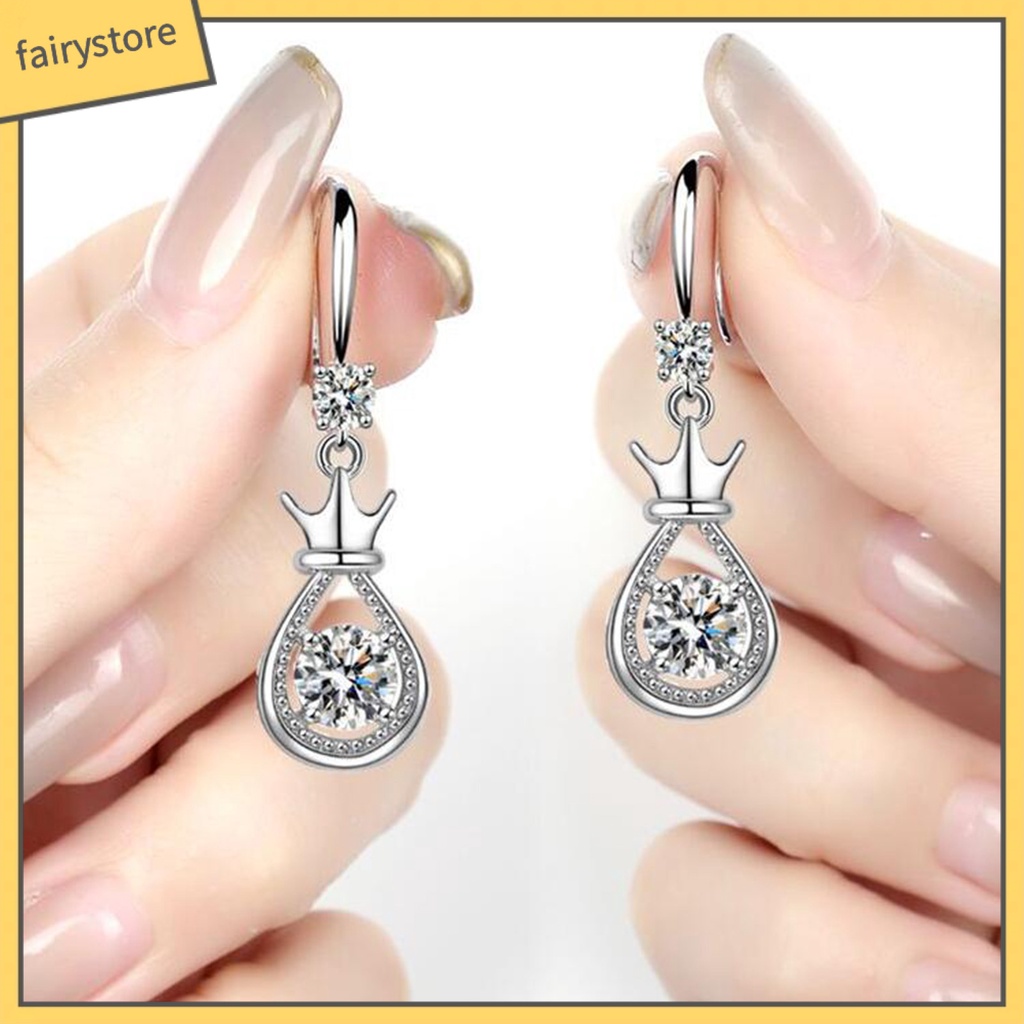 1 Đôi Bông Tai Hình Vương Miện Bằng Kim Loại Dát Đá Cho Nữ