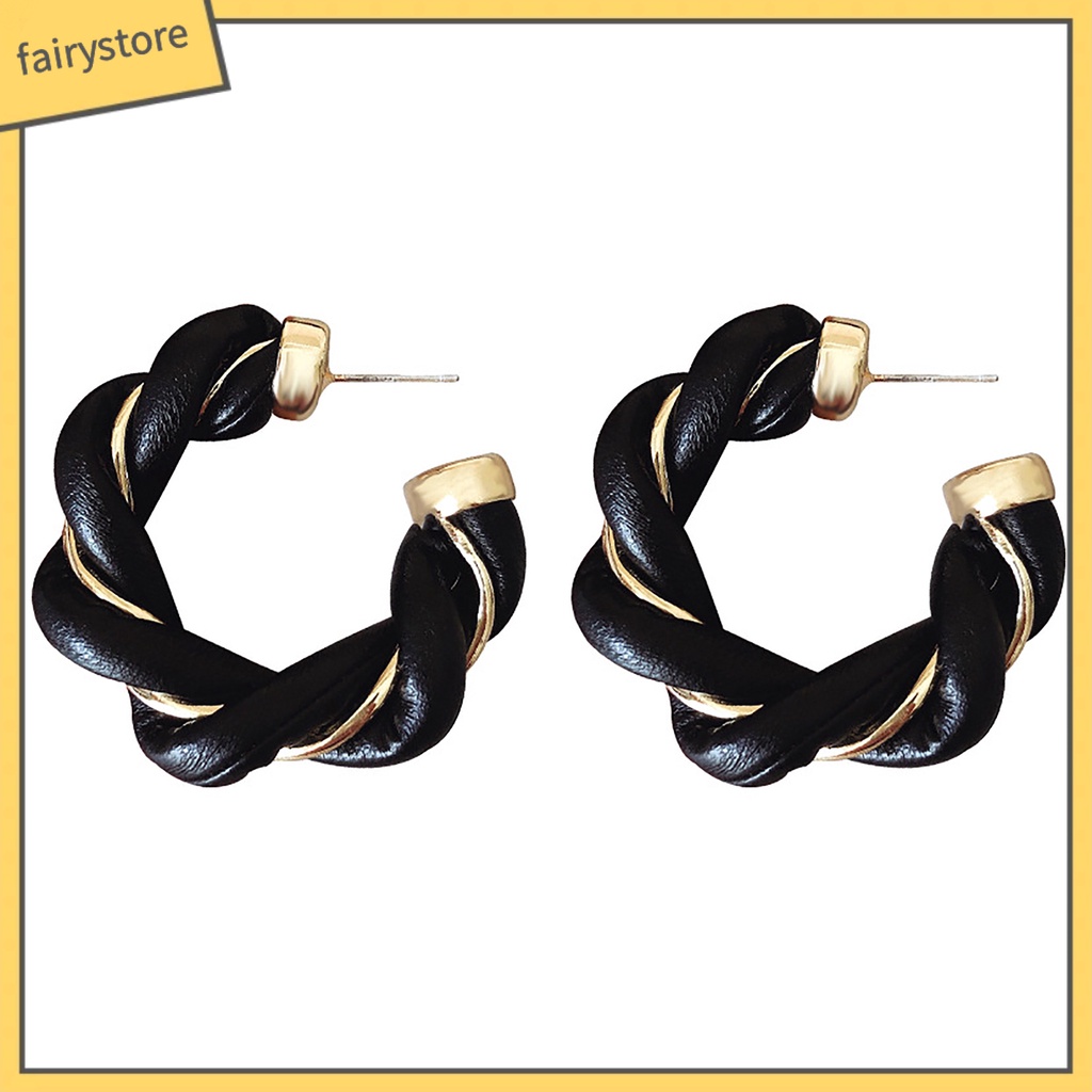 Bông Tai Dạng Vòng Xoắn Giả Da Thời Trang Dành Cho Nữ