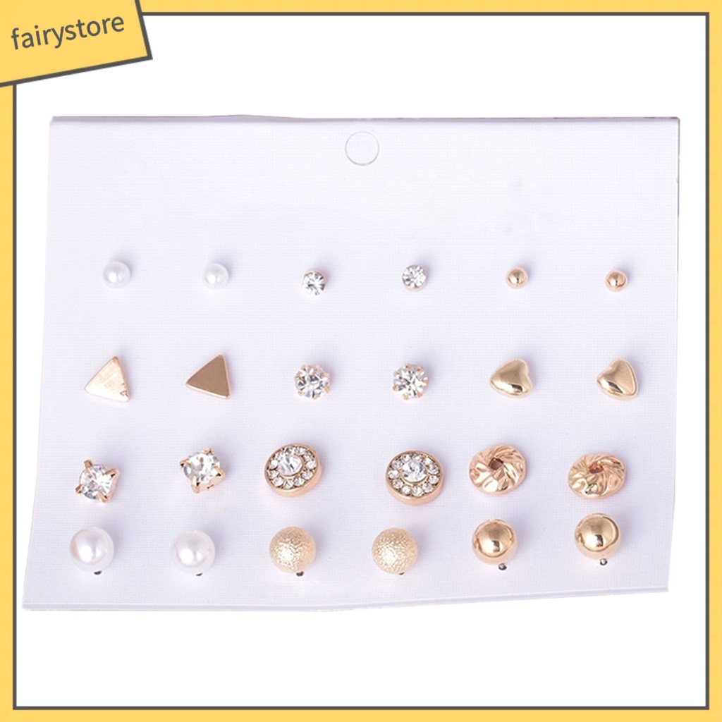 Set 12 Đôi Bông Tai Đính Đá Nhiều Kiểu Dáng Cho Nữ