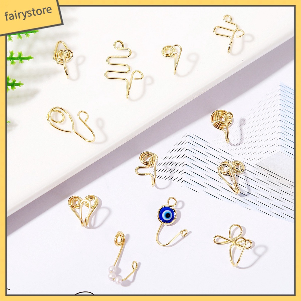 [FRO] Set 9 / 12 Khuyên Mũi Hợp Kim Đính Ngọc Trai Nhân Tạo Không Cần Xỏ Lỗ Phong Cách Retro Cho Nữ