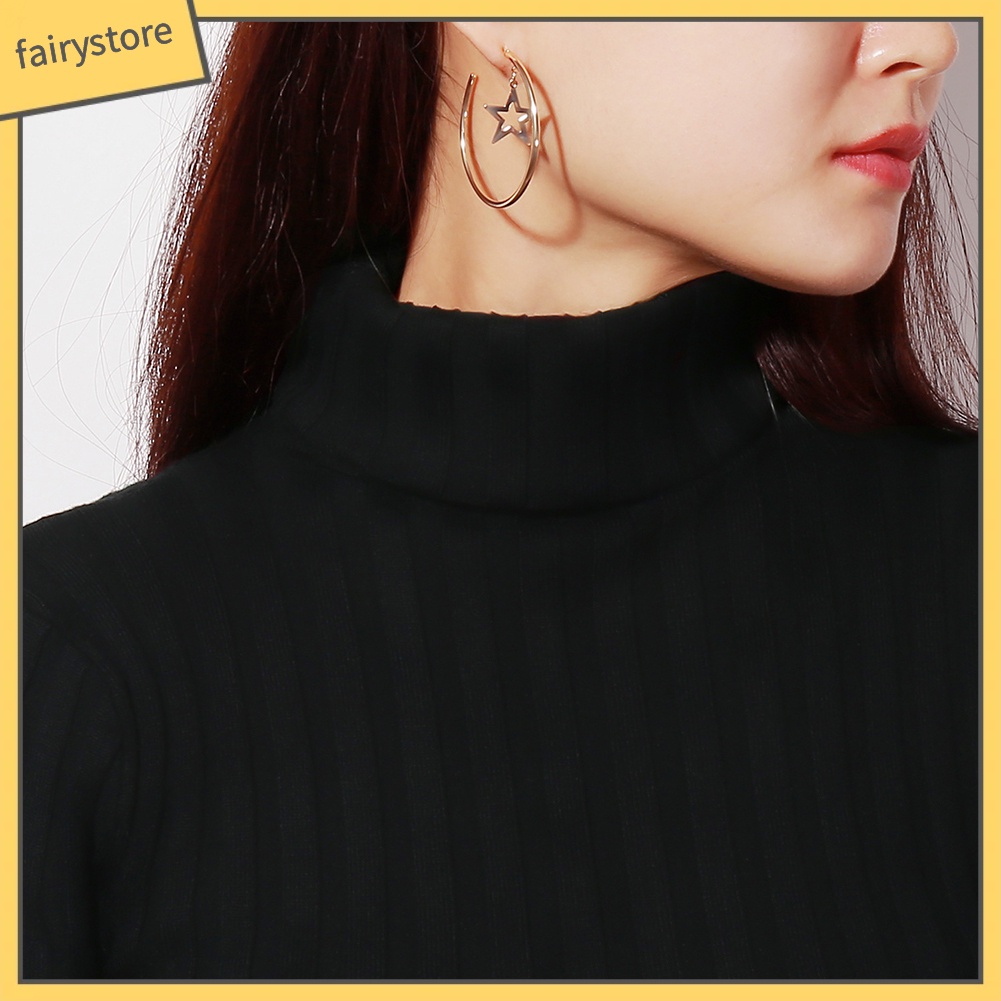 Bông Tai Dạng Vòng Hở Hình Ngôi Sao Lớn Thời Trang Dự Tiệc Cho Nữ