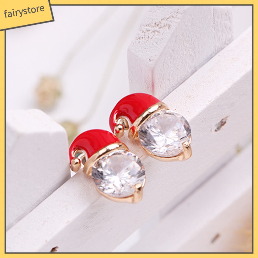 1 Đôi Bông Tai Hình Nón Giáng Sinh Đính Đá Thời Trang Dành Cho Nữ