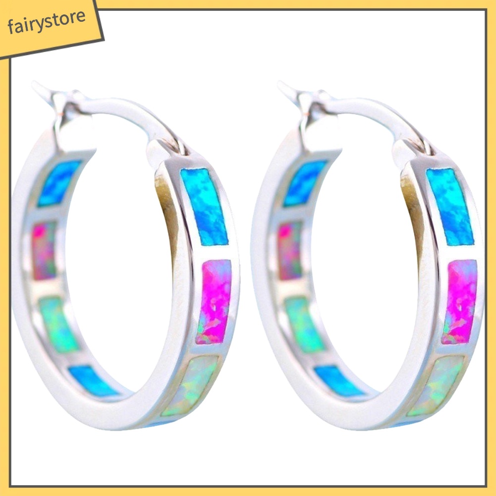 Bông Tai Tròn Dát Đá Opal Giả Nhiều Màu Thời Trang Cho Nữ