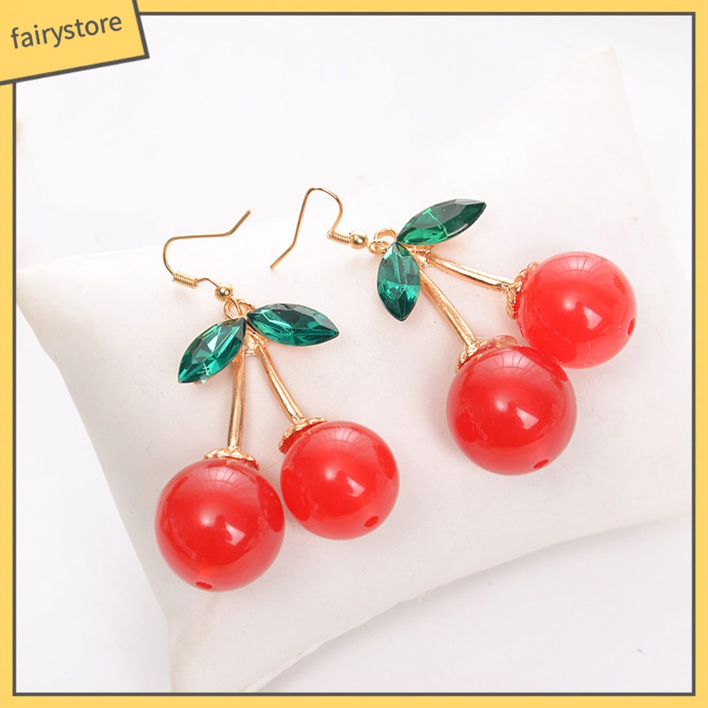 1 Đôi Bông Tai Móc Hình Lá Cherry Lấp Lánh Lâu Trôi