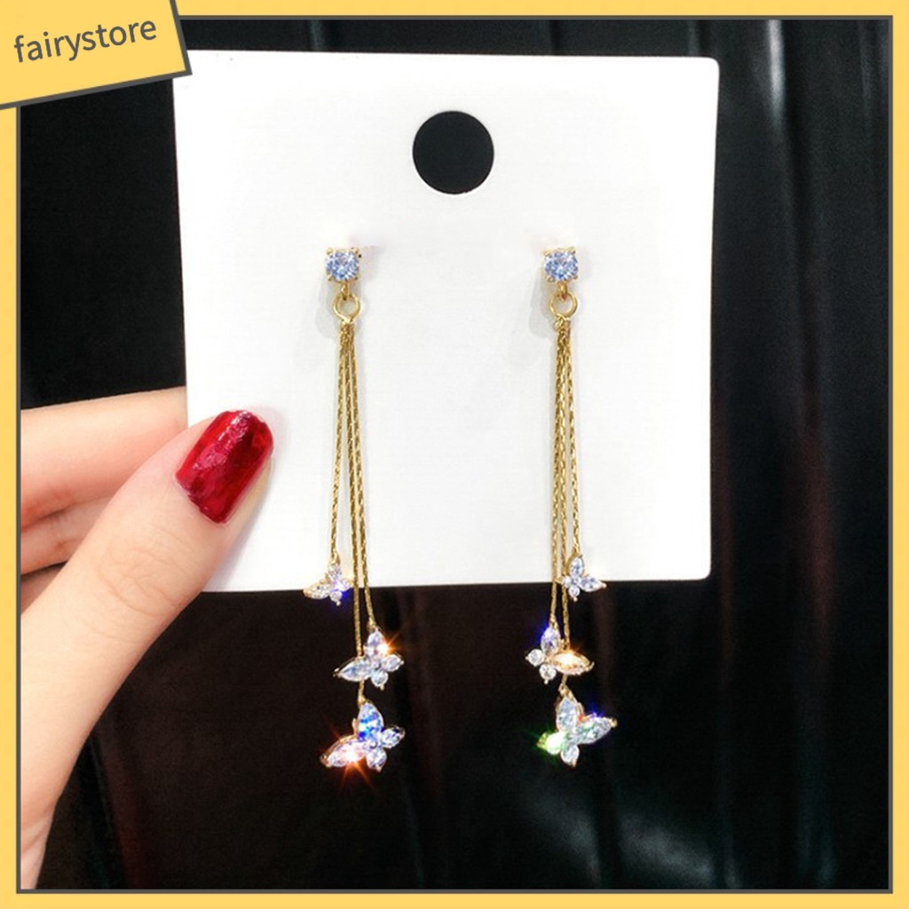 1 Đôi Bông Tai Hình Bướm Đính Đá Lấp Lánh Dành Cho Nữ