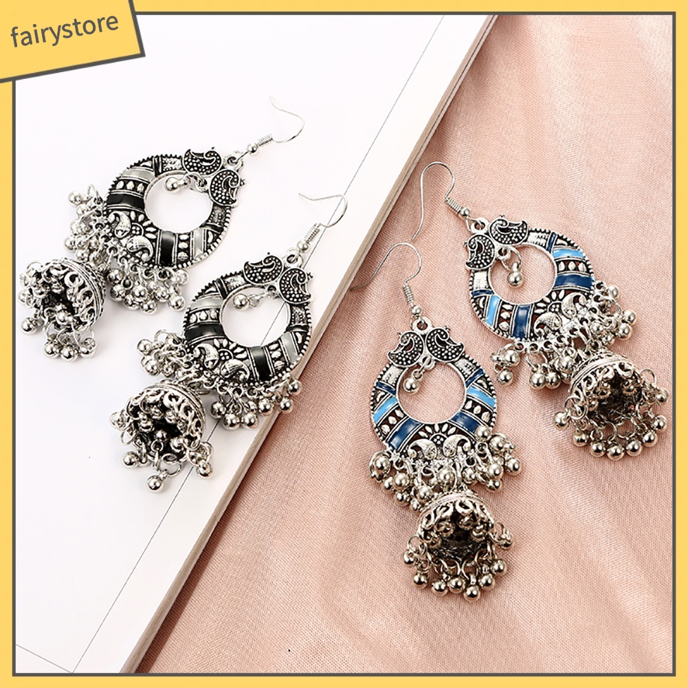 Bông Tai Dáng Dài Đính Chuông Và Tua Rua Phong Cách Cổ Điển Thời Trang Dự Tiệc Cho Nữ