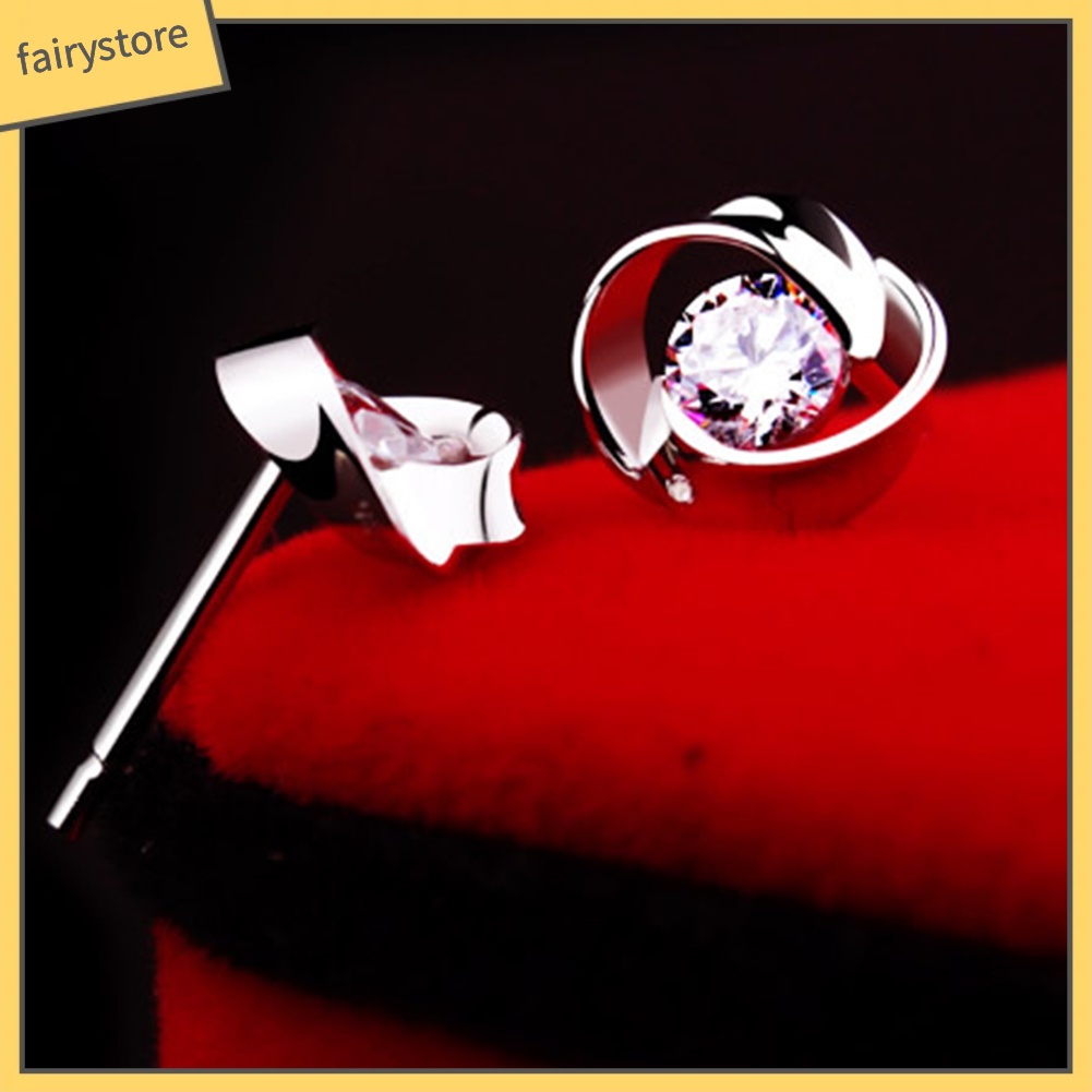 Bông Tai Mạ Bạc Đính Đá Phong Cách Cổ Điển Cho Nữ