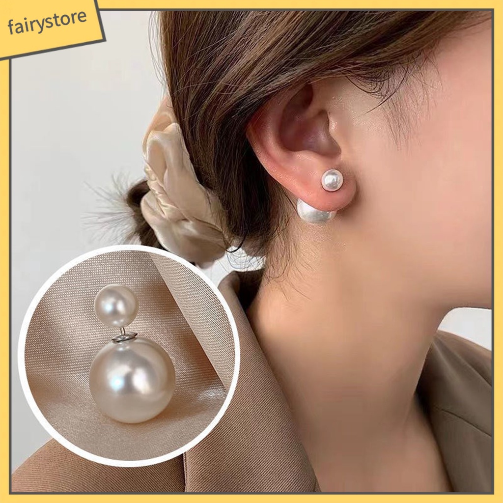 [FRO] 1 Cặp Bông Tai Đinh Tán Hình Học Hai Mặt Đính Ngọc Trai Nhân Tạo Mạ Điện Thanh Lịch Thích Hợp Làm Quà Tặng Cho Nữ