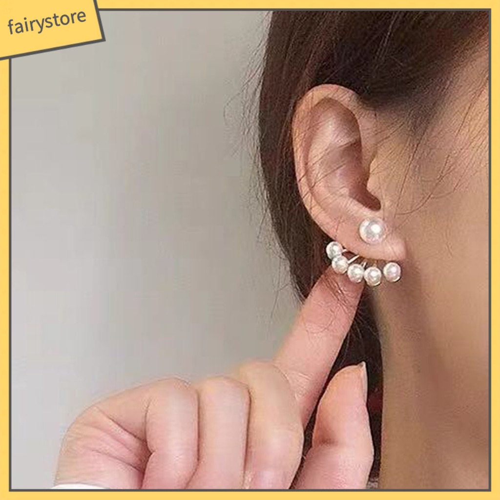 1 Đôi Bông Tai Hình Quạt Đính Ngọc Trai Nhân Tạo Thời Trang